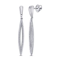1/3 CTW Womens Round Diamond Oblong Geometric Dangle Earrings 10kt White Gold - REF-37H5R