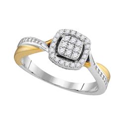 1/5 CTW Womens Round Diamond Square Cluster Twist Ring 10kt Two-tone Gold - REF-32W7H