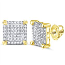 1/4 CTW Mens Round Diamond Square Cluster Stud Earrings 10kt Yellow Gold - REF-25V9Y