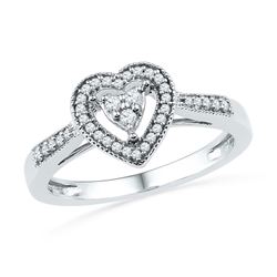 1/5 CTW Womens Round Diamond Heart Cluster Ring 10kt White Gold - REF-22Y5N