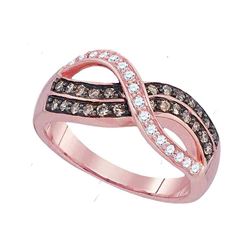 1/2 CTW Womens Round Brown Diamond Crossover Band Ring 10kt Rose Gold - REF-36Y2N