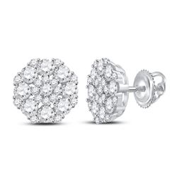 1 & 5/8 CTW Womens Round Diamond Octagon Cluster Earrings 14kt White Gold - REF-129N5A