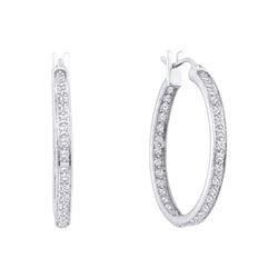 1 CTW Womens Round Diamond Single Row Inside Outside Endless Hoop Earrings 14kt White Gold - REF-99N