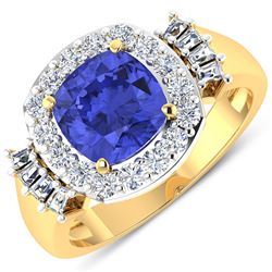 Natural 2.83 CTW Tanzanite & Diamond Ring 14K Yellow Gold - REF-115F3N