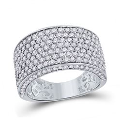 3 & 1/5 CTW Mens Round Diamond Pave Band Ring 14kt White Gold - REF-204R5X