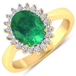 Natural 2.39 CTW Zambian Emerald & Diamond Ring 14K Yellow Gold - REF-51F2N