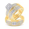 Image 1 : 1 CTW His Hers Round Diamond Cluster Matching Wedding Set 10kt Yellow Gold - REF-115T8V