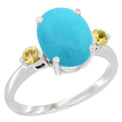 2.64 CTW Turquoise & Yellow Sapphire Ring 14K White Gold - REF-38W2F