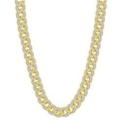 13 & 1/5 CTW Mens Round Diamond Cuban Link Chain Necklace 10kt Yellow Gold - REF-1295F5W