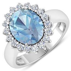 Natural 3.24 CTW Aquamarine & Diamond Ring 14K White Gold - REF-123X3K