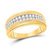 Image 1 : 3/4 CTW Mens Round Diamond Wedding Double Row Band Ring 10kt Yellow Gold - REF-81H7R