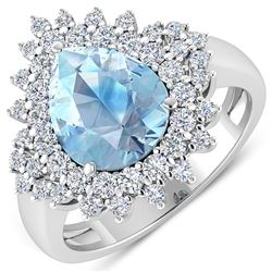 Natural 3.19 CTW Aquamarine & Diamond Ring 14K White Gold - REF-115H6M