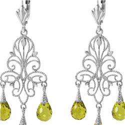 Genuine 3.75 ctw Peridot Earrings 14KT White Gold - REF-46K7V