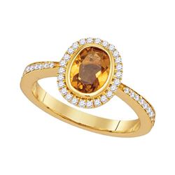 1 & 1/2 CTW Womens Oval Citrine Diamond Solitaire Ring 14kt Yellow Gold - REF-65M4F