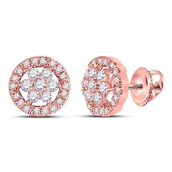 1/2 CTW Womens Round Diamond Flower Cluster Earrings 14kt Rose Gold - REF-39X5T