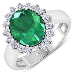 Natural 3.68 CTW Zambian Emerald & Diamond Ring 14K White Gold - REF-157F3N