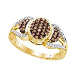 1/3 CTW Womens Round Brown Diamond Oval Cluster Ring 10kt Yellow Gold - REF-25N3A