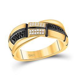 1/10 CTW Womens Round Black Color Enhanced Diamond Band Ring 14kt Yellow Gold - REF-53M2F