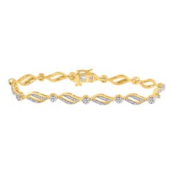 1/2 CTW Womens Round Diamond Cluster Link Bracelet 10kt Yellow Gold - REF-68X2T