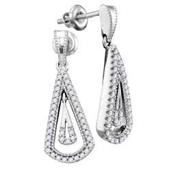 1/4 CTW Womens Round Diamond Dangle Earrings 10kt White Gold - REF-27T3V