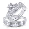 Image 1 : 3/8 CTW His Hers Round Diamond Cluster Matching Wedding Set 10kt White Gold - REF-45Y2N