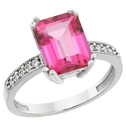 3.70 CTW Pink Topaz & Diamond Ring 10K White Gold - REF-32H2M