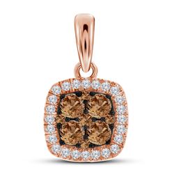1/2 CTW Womens Round Brown Diamond Square Cluster Pendant 10kt Rose Gold - REF-36N7A