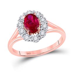 1 & 1/4 CTW Womens Oval Ruby Diamond Solitaire Ring 14kt Rose Gold - REF-46Y4N