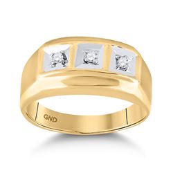 1/10 CTW Mens Round Diamond 3-stone Ring 10kt Yellow Gold - REF-29M4F