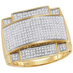 7/8 CTW Mens Round Diamond Domed Rectangle Cluster Ring 10kt Yellow Gold - REF-97Y5N