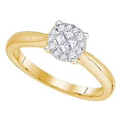 1/4 CTW Princess Round Diamond Cluster Bridal Wedding Engagement Ring 14kt Yellow Gold - REF-45R7X