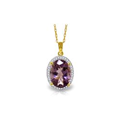 Genuine 5.28 ctw Amethyst & Diamond Necklace 14KT Yellow Gold - REF-70X6M