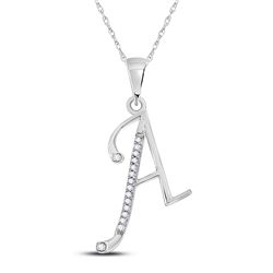 1/12 CTW Womens Round Diamond A Initial Letter Pendant 10kt White Gold - REF-9V5Y