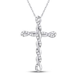 1/4 CTW Womens Round Diamond Twist Cross Pendant 10kt White Gold - REF-20Y5N