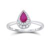 Image 1 : 3/4 CTW Womens Pear Ruby Diamond Teardrop Halo Solitaire Ring 14kt White Gold - REF-30T7V
