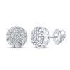 Image 1 : 5/8 CTW Mens Round Diamond Cluster Earrings 10kt White Gold - REF-36T7V
