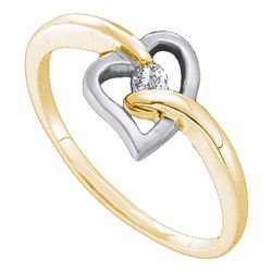 1/20 CTW Womens Round Diamond Solitaire Two-tone Heart Ring 10kt Yellow Gold - REF-10R9X