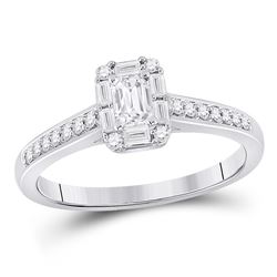 1/2 CTW Emerald Diamond Halo Bridal Wedding Engagement Ring 14kt White Gold - REF-71W6H