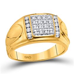 1/4 CTW Mens Round Diamond Square Cluster Ring 10kt Yellow Gold - REF-41T5V