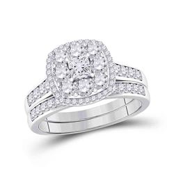 1 CTW Princess Diamond Bridal Wedding Ring 14kt White Gold - REF-99Y2N