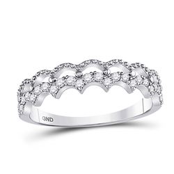 1/4 CTW Womens Round Diamond Scalloped Stackable Band Ring 10kt White Gold - REF-24A5M