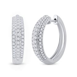 1 CTW Womens Round Diamond Hoop Earrings 10kt White Gold - REF-81Y7N