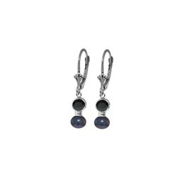 Genuine 5.2 ctw Sapphire & Black Pearl Earrings 14KT White Gold - REF-27Y4F