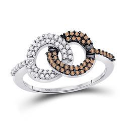 1/3 CTW Womens Round Brown Diamond Linked Circles Ring 10kt White Gold - REF-21H2R