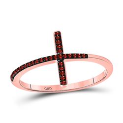 1/10 CTW Womens Round Red Color Enhanced Diamond Cross Religious Band Ring 10kt Rose Gold - REF-15M5