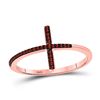 Image 1 : 1/10 CTW Womens Round Red Color Enhanced Diamond Cross Religious Band Ring 10kt Rose Gold - REF-15M5