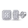 Image 1 : 1 & 1/2 CTW Womens Round Diamond Cushion Cluster Earrings 14kt White Gold - REF-122N6A