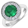 Image 1 : Natural 2.38 CTW Zambian Emerald & Diamond Ring 14K White Gold - REF-108N7R