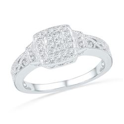 1/5 CTW Womens Round Diamond Square Cluster Ring 10kt White Gold - REF-23T9V