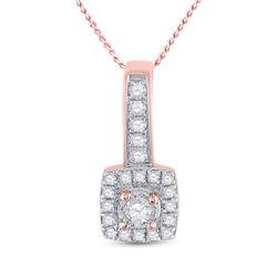 1/5 CTW Womens Round Diamond Square Pendant 10kt Rose Gold - REF-15Y2N
